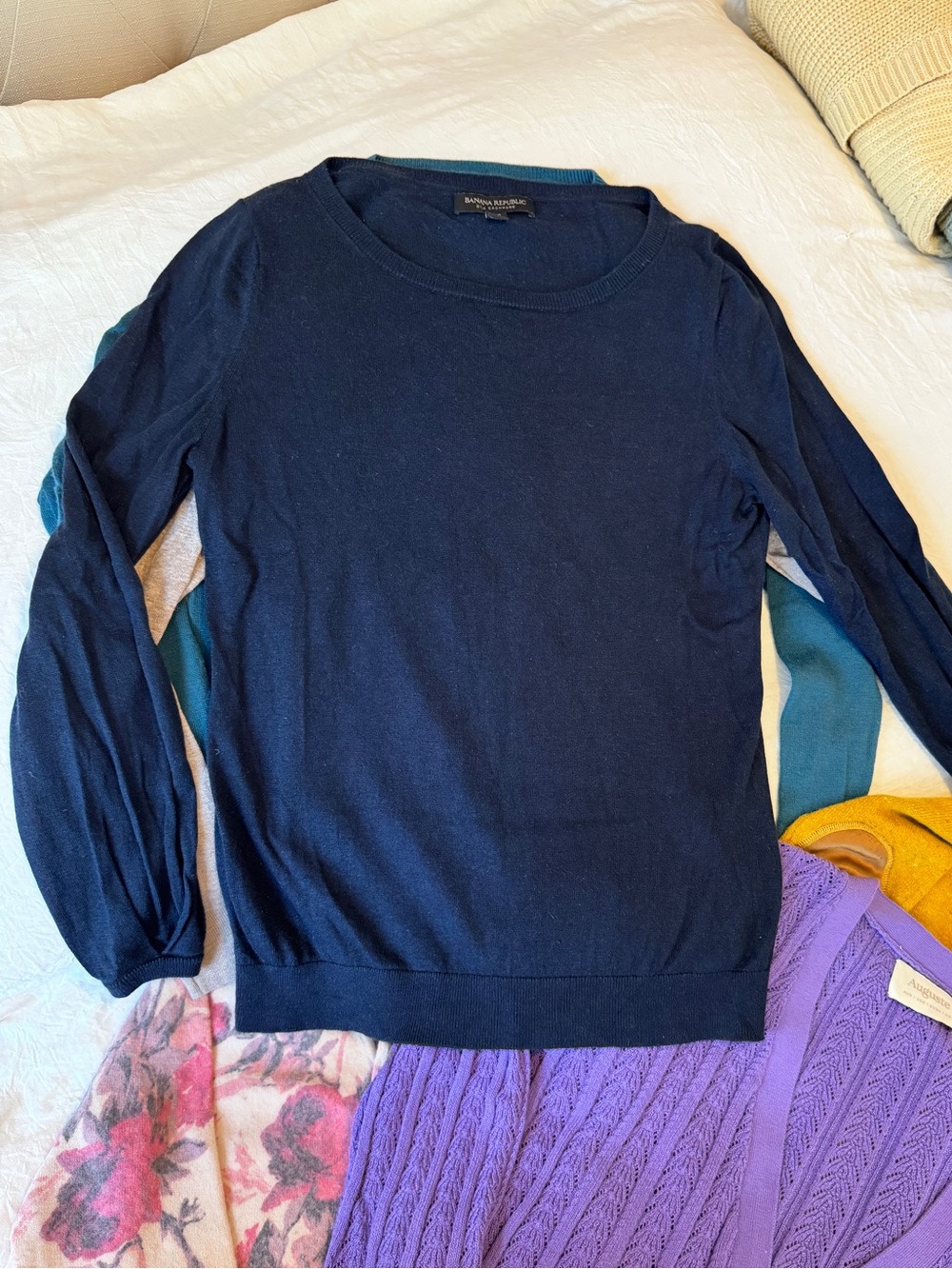 Banana Republic, Navy Blue Crew Neck Sweater, Merino, Small